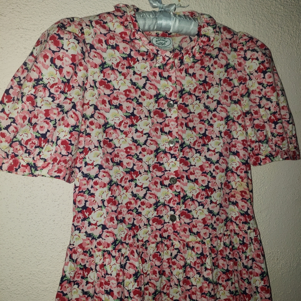 LAURA ASHLEY Vintage 80s Puff Sleeve Red Floral Button Up Dress 30" Waist 10 - Picture 2 of 14